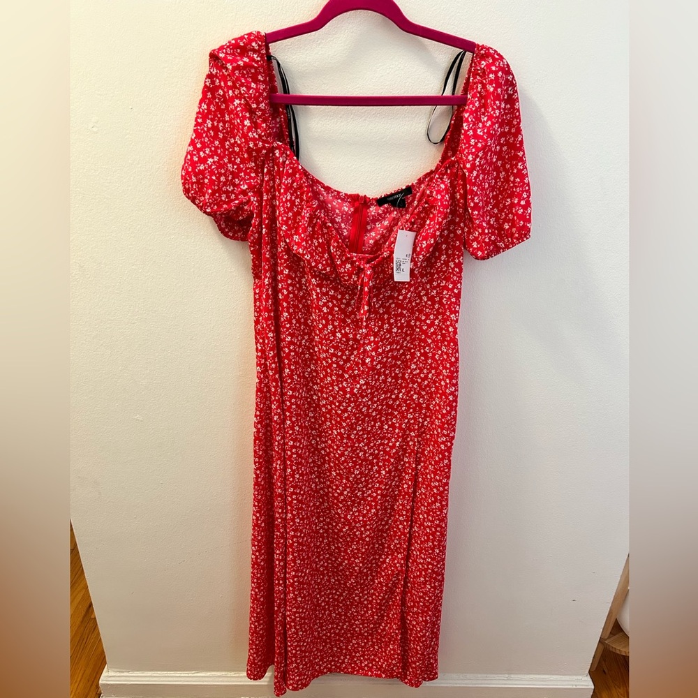 Forever 21 Red Midi Dress with Flowers